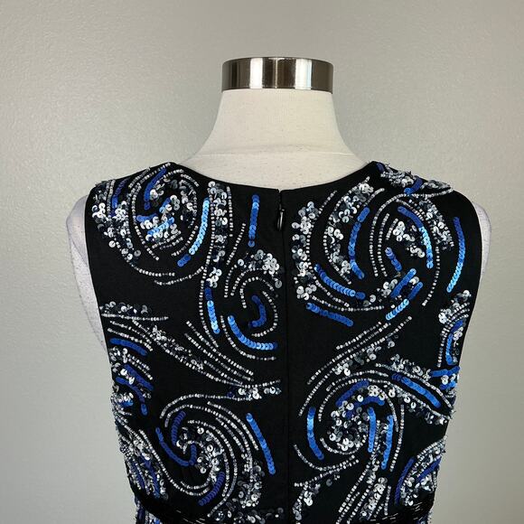 Aidan Mattox Beaded Deep V-Neck Midi Sheath Sparkly Cocktail Dress Black Size 10 - Picture 8 of 13